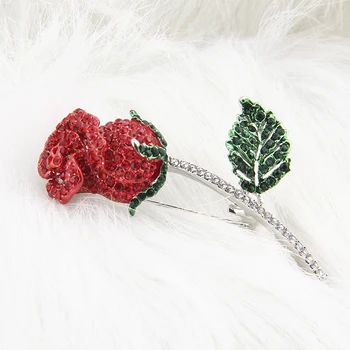 Nový Krásny Kvet Brošňa Drahokamu Rose Red Flower Brošňa Pre Ženy Zlato Bijoux Femme Kanál Brosch Broche Hidžáb Kolíky