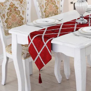 Nový Luxusný Stôl Runner s Strapce stôl runner Klasické Retro Čierna a Biela Červená Čaj obrus Módne obrus stola