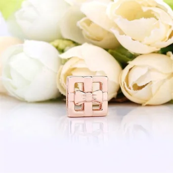 Nový, Originálny Rose Gold Series Kvetinové Kúzlo Nadčasový Šumivé Klip Charms fit Pôvodné Pandora Náramok, Takže DIY Šperky