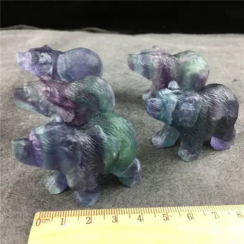 Nový príchod dekoračné kamene prírodné quartz rainbow fluorite Polar bear crystal figúrka pre feng shui remeslá