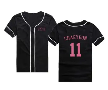Nový príchod izone meno člena tlač spievať breasted baseball tričko kpop letné módne čierne/biele krátky rukáv t-shirt