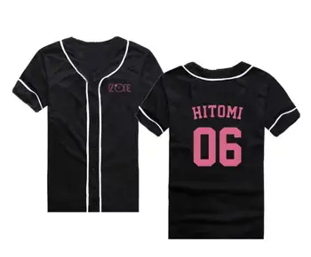 Nový príchod izone meno člena tlač spievať breasted baseball tričko kpop letné módne čierne/biele krátky rukáv t-shirt