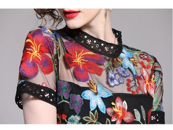 Nový Príchod Leta Ženy Značky autoportrét Dizajnér Oka Šaty Kvetinové Výšivky Patchwork Duté Z Slim Šaty Vestidos