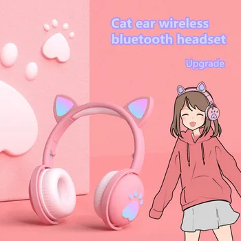 Nový Príchod roztomilý hlava-montáž bezdrôtového pripojenia bluetooth mačka ucho mačací pazúr cartoon headset s mikrofónom LED svetlo, hudba HiFi upgrade headset