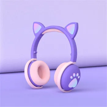 Nový Príchod roztomilý hlava-montáž bezdrôtového pripojenia bluetooth mačka ucho mačací pazúr cartoon headset s mikrofónom LED svetlo, hudba HiFi upgrade headset
