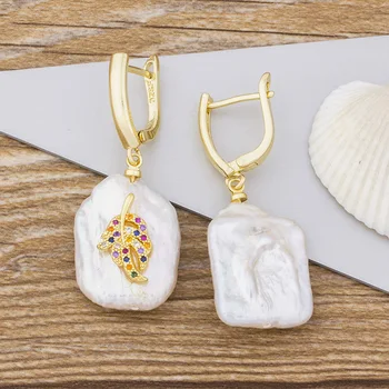 Nový Príchod Skutočné Prírodné Sladkovodné Pearl Náušnice Klapky Dizajn Drop Náušnice Medi CZ Šperky Pre Ženy, Svadobné Party Dary