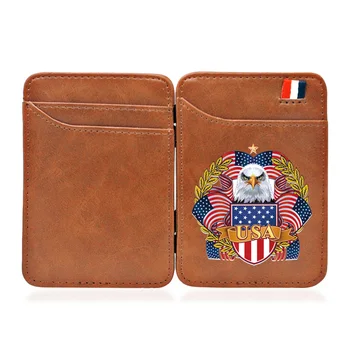 Nový Príchod USA Eagle American Flag Digitálna Tlač Vintage Magic Peňaženky Muži Ženy Kožené Mini Peniaze Klipy Kreditnej Karty Kabelku