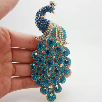 Nový Príchod Vintage Páva Vták Modrá Drahokamu Crystal Vták Art Deco Štýl Brošňa Pin