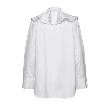 Nový Pád Európskej American High Street Biele Voľné Tričko Prehrabať Patchwork Kvality Dlho Bavlna, Blúzky, Topy