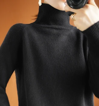 Nový sveter žien turtleneck pulóver dlhým rukávom raglan solid farba vlny jeseň zima hrubé pletené klesnutie tričko