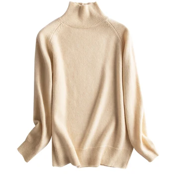 Nový sveter žien turtleneck pulóver dlhým rukávom raglan solid farba vlny jeseň zima hrubé pletené klesnutie tričko