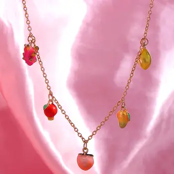 Nový Unikátny Dizajn Multicolor Smalt Ovocie Náhrdelník Prívesok pre Ženy Móda Mango Peach granátové jablko Náhrdelník Šperky Darček