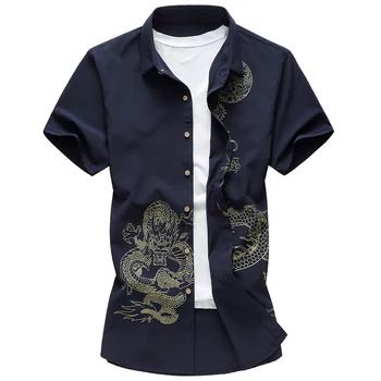 Nový Čínsky štýl, chlapci tričko krátky rukáv vytlačené dragon tričko business bežné víno červené, modré, čierne tričko pánske svadobné party