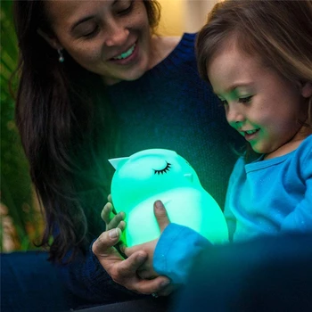 Nočné Svetlo Roztomilý Zvierat Silikónové Dieťa s Dotykový Snímač Diaľkové ovládanie Dobíjacia Farby Owl Lampa