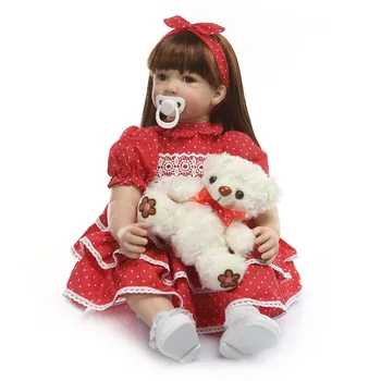 NPK 24 Palcový Reborn Bábiky 60 cm Látkové Telo Realistické Princezná Dievča Baby Doll s medveď Na Predaj Etnických Bábika Dieťa Narodeniny, Vianočné Darčeky