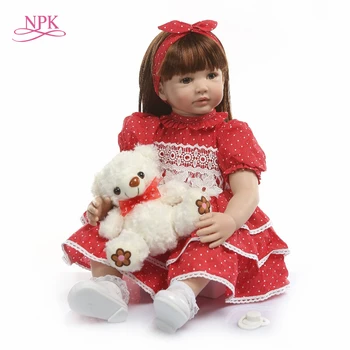 NPK 24 Palcový Reborn Bábiky 60 cm Látkové Telo Realistické Princezná Dievča Baby Doll s medveď Na Predaj Etnických Bábika Dieťa Narodeniny, Vianočné Darčeky