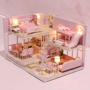 Nábytok Diy Doll House Drevené Miniatúrne Bábika Domy Nábytku Auta Puzzle Ručné Domček Pre Bábiky Plavidlá, Hračky Pre Deti, Dievča Dary