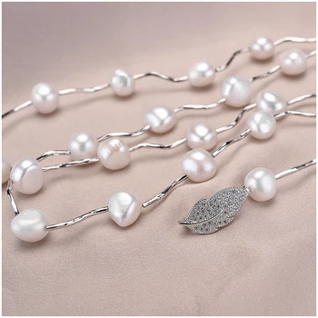 Nádherné Kvalitné Pearl Dlhý Náhrdelník pre Ženy Darček Biele Prírodné Barokový Sladkovodné Perlový Náhrdelník Jemné Šperky FEIGE