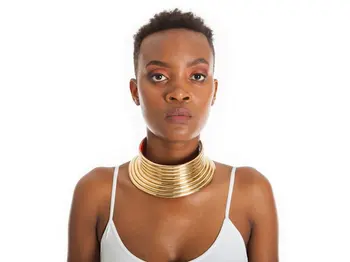 Náhrdelník Afriky Šperky Nastaviteľné Zlatý Tón Afriky, Egypt Punk Gotický Snap Živice Robustný Kožený Choker Obojky pre Ženy
