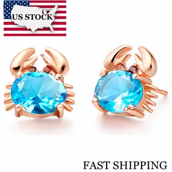 NÁS SKLADOM Roztomilý Krab Stud Náušnice pre Ženy Vintage Šperky Earings Cubic Zirconia Rose Gold Color Ženy Náušnice Uloveido 5% R695