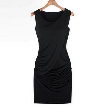 O-krku bez Rukávov Ženy Šaty Slim Fit Skladaný Elegantné Šaty 2020 Nové Módne Solid Plus Veľkosť Výška Pása, Čierne Šaty Strany