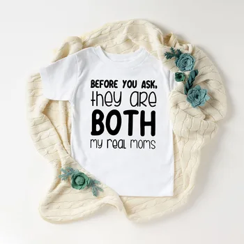 Obaja Sú Moje Skutočné Matiek T-shirt Deti Baby Handričkou Tee Dvoch Matiek/mamičky, Rodiny LGBTQ Rovnakého Pohlavia Rodičov, Deti Pride Tee Kvapka Loď