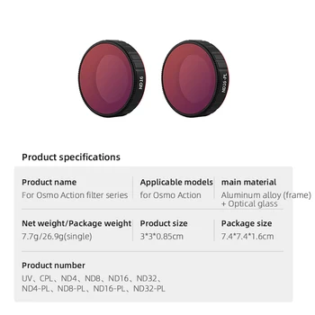 Objektív Filtre pre DJI OSMO AKCIE Príslušenstvo Fotoaparátu UV Šošovky Nastaviteľný/Potápanie Filter Sady