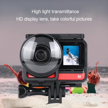 Objektív Kryt Ochranný Sklenený Kryt pre Insta360one R Panoramatická Kamera s Rámom(Black)