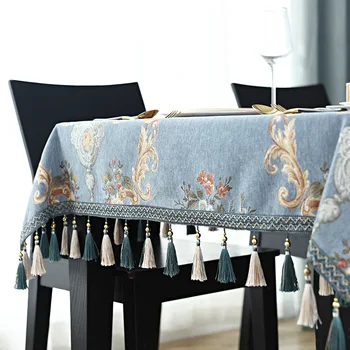 Obrus Kuchynský Stôl Obdĺžnikový Obrus Modrá Európskom Štýle High-End Banquet Streľba Na Pozadí Rohože, Nástroje