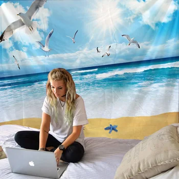 Ocean Seagull Krajiny Gobelín Boho Mandala Stene Visí Kráľovská Modrá 3D Hippie Nástenné Gobelíny Domova Mint Yoga Mat