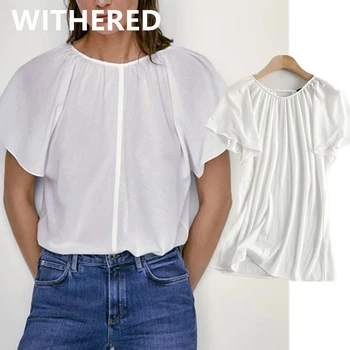 Ochrnutú anglicko štýl office lady základné jednoduché bavlna skladaný backless tričko volánikmi, blúzky, ženy blusas mujer de moda 2020