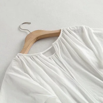 Ochrnutú anglicko štýl office lady základné jednoduché bavlna skladaný backless tričko volánikmi, blúzky, ženy blusas mujer de moda 2020