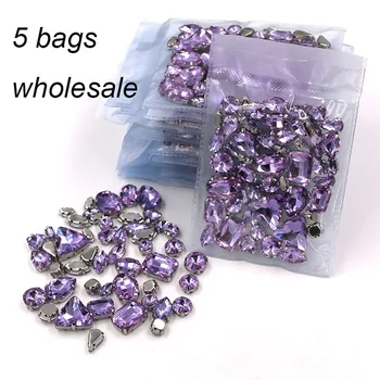 Odevné doplnky, Veľkoobchod 5 tašky zmiešané tvar šiť na sklo crystal violet kamienkami diy svadobné dekorácie