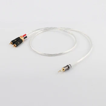 Odin Strieborné Pozlátené Drôt 2RCA na 3,5 mm Audio Kábel HiFi Stereo AUX Jack 3.5 Y Splitter pre Zosilňovače Zvuku domáceho Kina