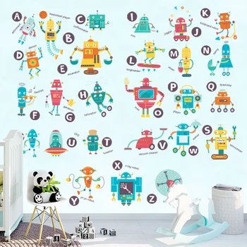 Odnímateľné Steny Nálepky 79*73CM Robot Cartoon anglickej Abecedy Škôlky Dieťa Miestnosti Dieťa Vzdelávania, Vzdelávania v Ranom veku Samolepky na Stenu Decor