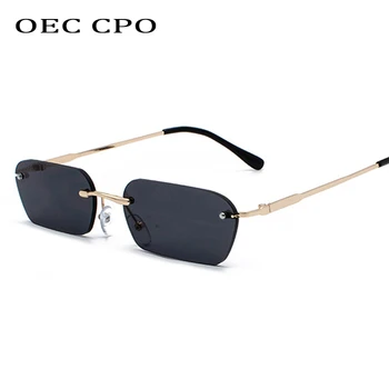 OEC CPO Módne slnečné Okuliare bez obrúčok Ženy Vintage Dizajn Značky Dámy Transparentné Šošovky, Slnečné okuliare Pre Ženy Obdĺžnik UV400 O94
