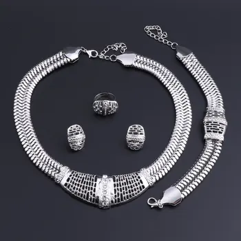 OEOEOS Afriky Korálky Šperky Set Vintage Dámske Šperky Sady Indickej Strany, Strieborná Farba Náhrdelník Náramok, Náušnice, Prsteň