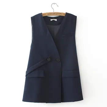 Office Lady Tričká V-neck bez Rukávov Coats Plus Veľkosť vrchné oblečenie Voľné Elegantné Vesty Čierna Modrá KKFY4783