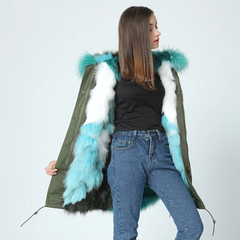 OFTBUY 2020 nová vetrovka kožušinový kabát zimná bunda ženy, skutočné prírodné fox reálne kožušinový kabát reálne Mýval Kožušiny Golier Hrubé Teplé parkas