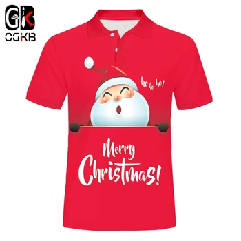 OGKB Nové Vtipné Vianočné Santa Claus 3D Vytlačené Polo Tričká Mužov Vianoce Tričko Bežné Cartoon Strany Krátky Rukáv Polo Shirts