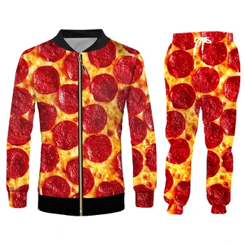 OGKB Potravín Pizza Dva-kus T-shirt ladies Bunda s Kapucňou, Veľkosť Bežné 3D Tlač, Personalizované Voľné Fitness Oblečenie