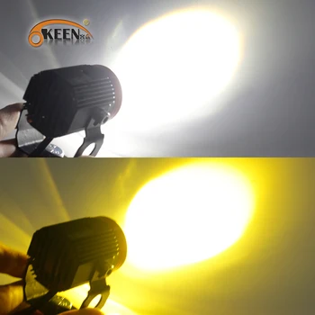 OKEEN Univerzálny Auto, Motocykel LED Projektor Objektív Práce Reflektory, Biela Žltá Svetlometu Vysoké Nízke svetlo Mini Hmlové Svietidlo Nepremokavé