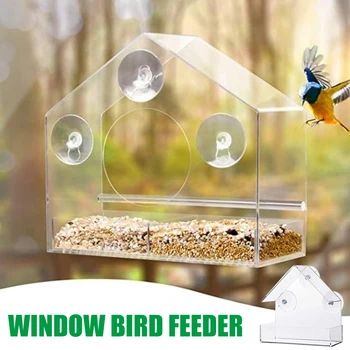 Okno Vtákov Feeder proti Poveternostným vplyvom Dom Tvar priehľadný Akrylový Feeder s 3 Bulík Vonku Spevec DTT88