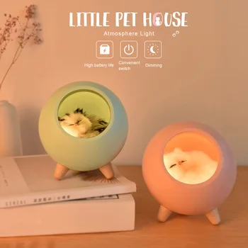 Okrúhly Tvar Plyšové Mačky vo Vnútri USB Nabíjateľné LED Nočné Lampy, Spálňa Light Decor Domov spálňa posteli Noc Lampa dekorácie