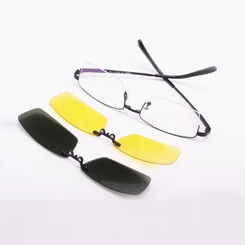 Okuliare, Rám Pre Mužov + 2 KS Magnetický Klip-na slnečné Okuliare UV400 Žltá Polarizované Nočné Videnie Striebro Jazdy Zrkadlo