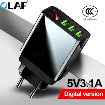 OLAF 3 Port USB Nabíjačka Telefónu LED Displej EÚ Plug Spolu Max 3.1 Smart Rýchlo Nabíjačky Mobilné Steny Nabíjačka pre iPhone, iPad, Samsung