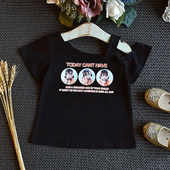 ON Dobrý deň, Užite si Dievčatá Oblečenie Nastaviť 2020 Letné Nový kórejský Štýl, off-Rameno-Krátke Rukávy T-shirt Vytlačené Sukne Deti Oblečenie