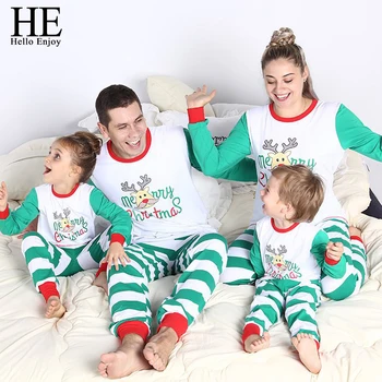 ON Dobrý deň, Užite si Vianočné Rodiny Pyžamo Zimné Matka, Dcéra Otca, Syna Zodpovedajúce Oblečenie s Dlhým Rukávom Prúžok T-tričko+Nohavice Obleky