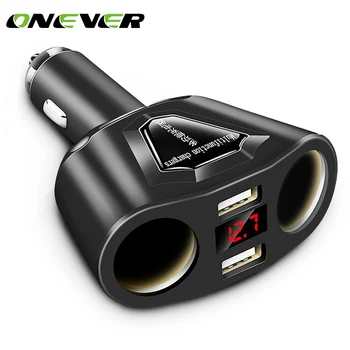 Onever 3.1 Duálny USB Nabíjačka do Auta s 2 Cigaretový Zapaľovač Zásuvky 120W Výkonu Podporu Zobrazenie Aktuálnej Volmeter pre Telefón, GPS DVR