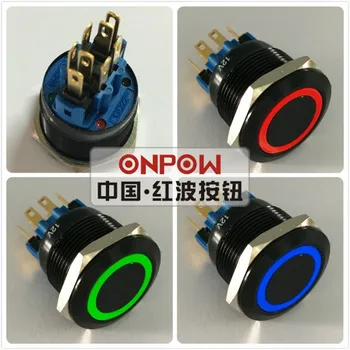 ONPOW 22 mm Momentálne Tri-color RGB LED krúžok LED Black hliníkovej zliatiny Tlačidlo spínača (GQ22-11E/RGB/12V/A/nových) CE, RoHS